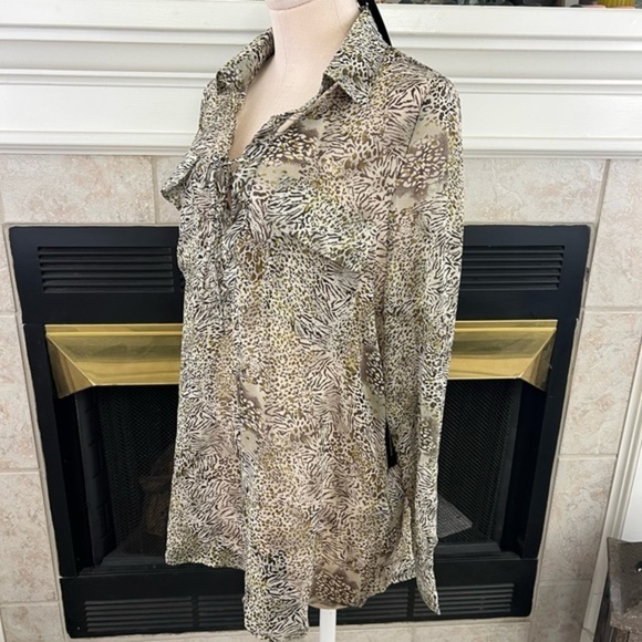 Bcbgmxazria Sheer Long Sleeve Blouse With Mini Zebra Print - Picture 8 of 16